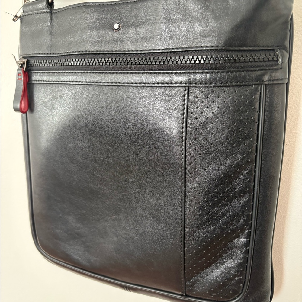 Montblanc Black Leather Messenger Bag with Red Accents